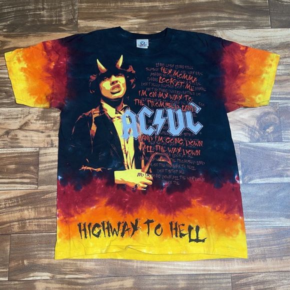 Vintage Liquid Blue ACDC Highway To Hell Tie Dye T-Shirt Men’s Size Large RARE - Picture 1 of 11